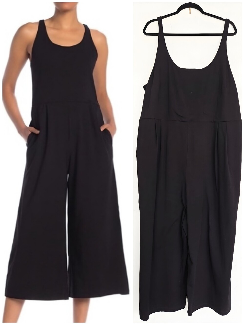Eileen Fisher Soft Cotton Black Wide Leg Crop Jumpsuit, 3X
